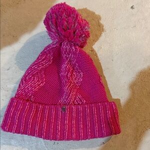 Ivivva Fuchsia Cable Knit Beanie with Pom-Pom